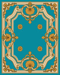 Ornate Turquoise Golden Floral Frame Rug