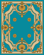 Ornate Turquoise Golden Floral Frame Rug
