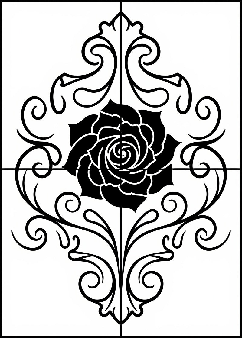 Black Rose Floral Scrollwork Medallion Rug