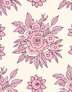 Pink Rose Bouquet Line Art Rug