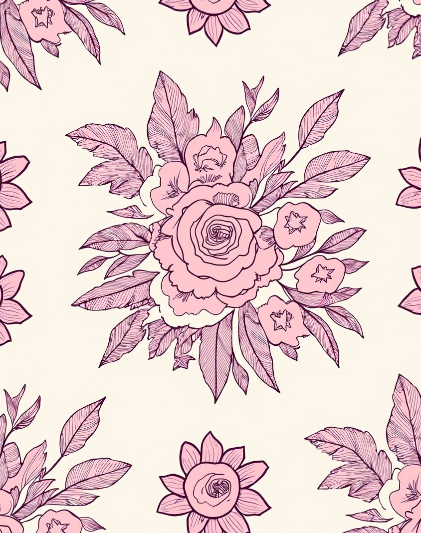 Pink Rose Bouquet Line Art Rug