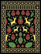 Golden Reindeer Red Green Festive Christmas Rug