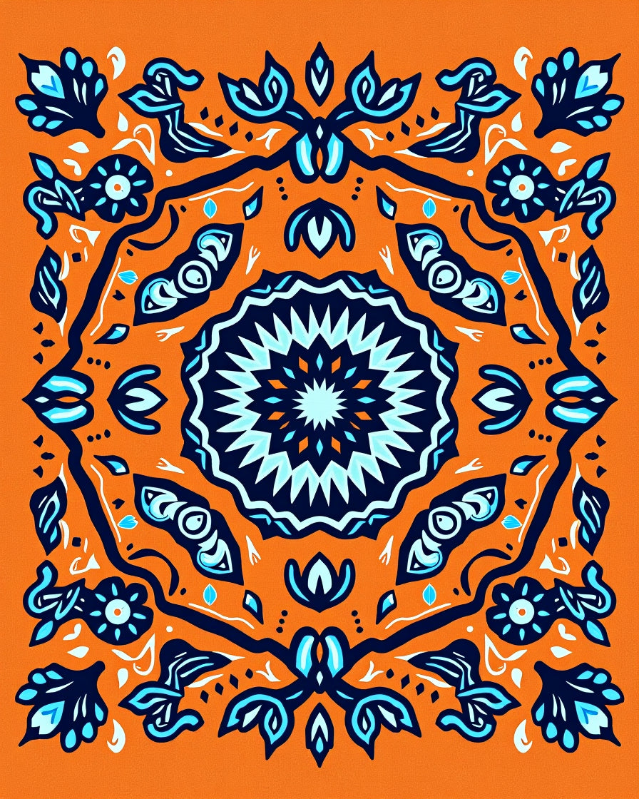 Bold Orange Sapphire Blossom Artwork Rug
