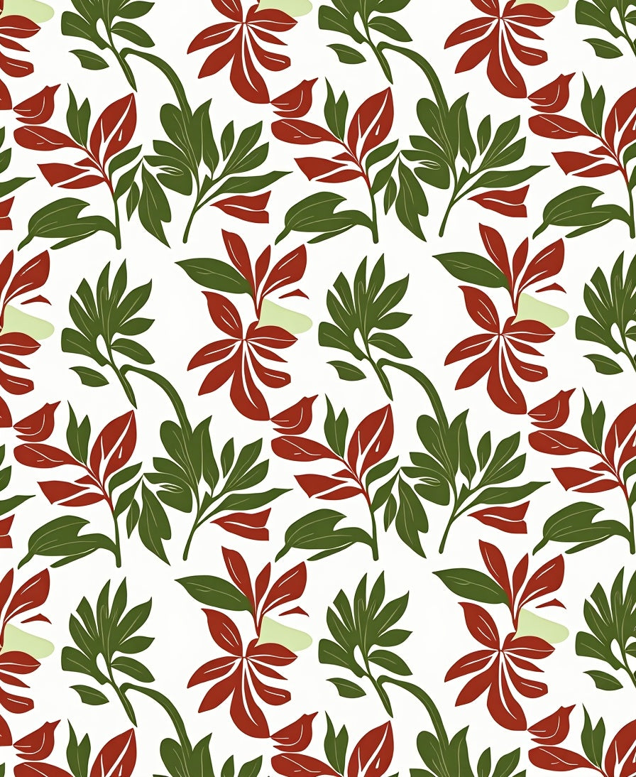 Crimson Leaf Branches On White Rug