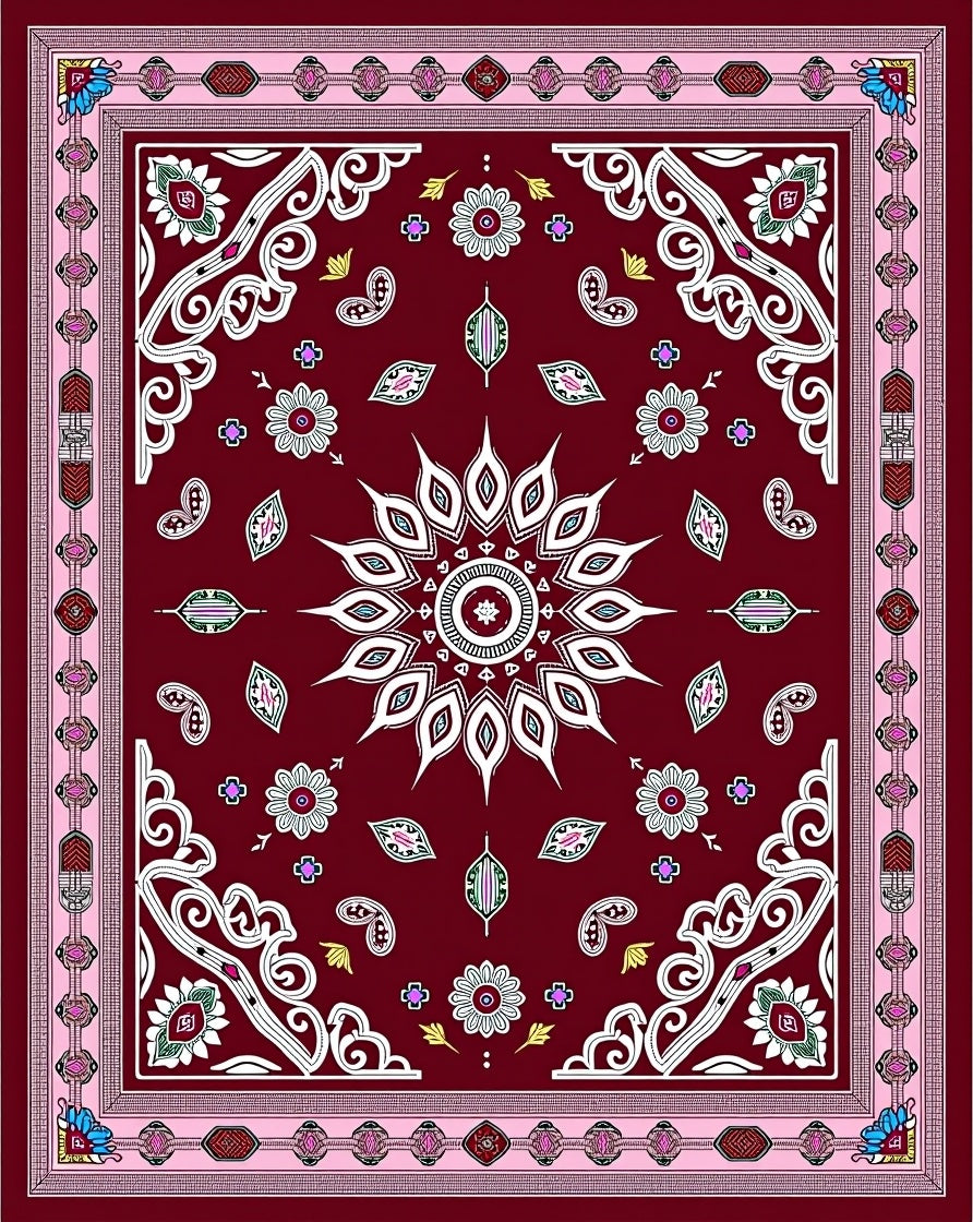 Crimson White Floral Paisley Medallion Rug