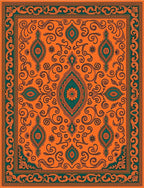 Vibrant Orange Teal Medallion Swirls Rug
