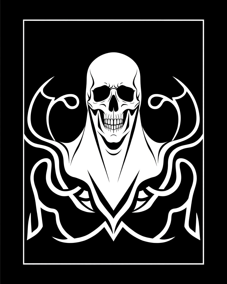 Bold Black White Skull Tribal Swirls Rug