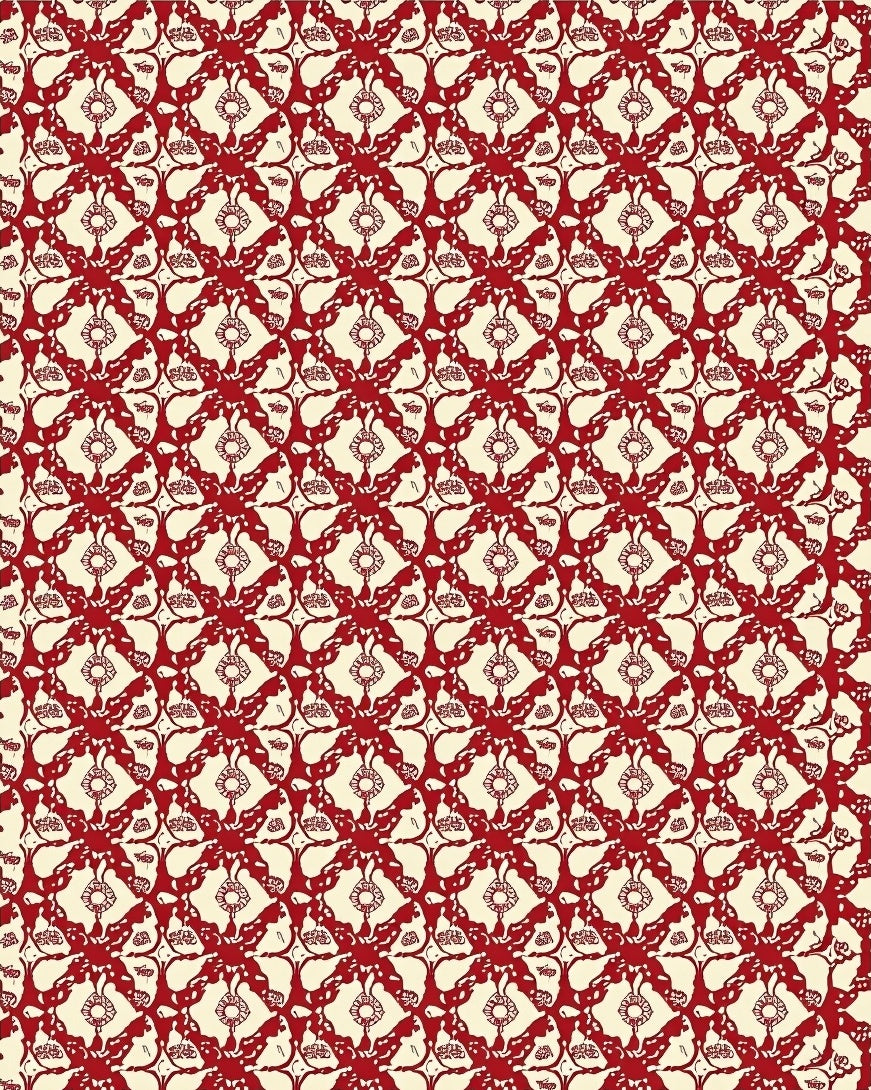 Crimson Repeating Floral Lattice Rug