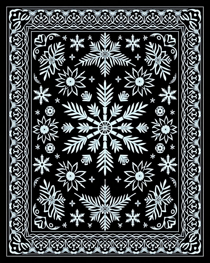 Monochrome Snowflake Medallion Border Rug