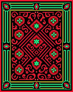 Bold Red Green Black Geometric Medallions Rug