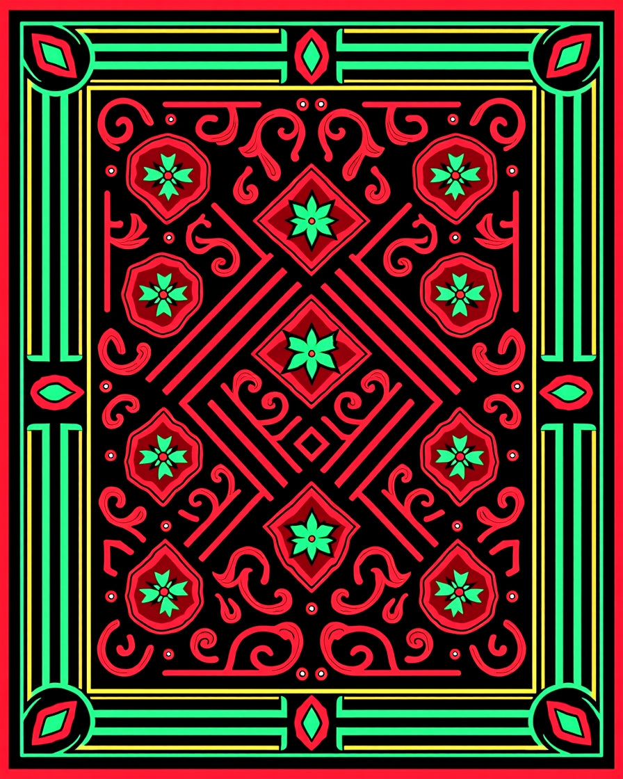 Bold Red Green Black Geometric Medallions Rug