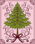 Victorian Green Christmas Tree Bow Rug