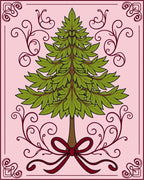 Victorian Green Christmas Tree Bow Rug