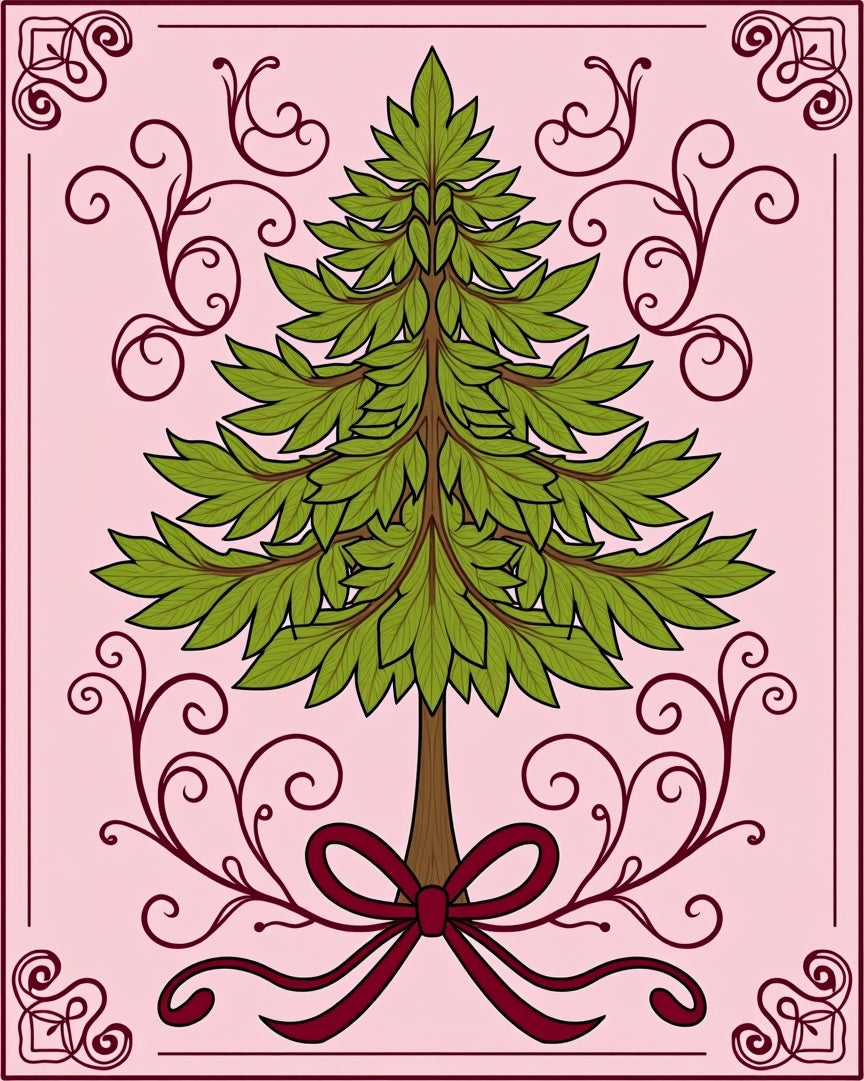 Victorian Green Christmas Tree Bow Rug