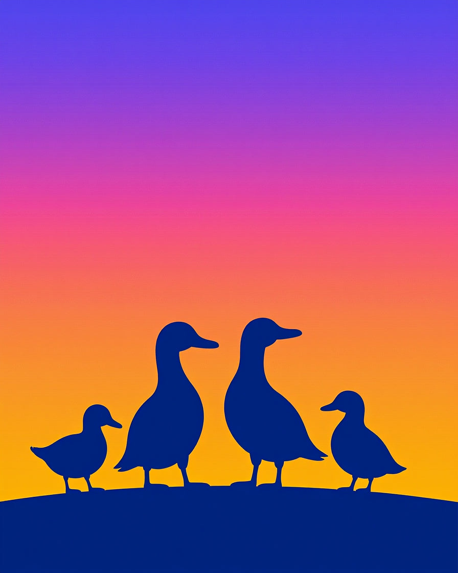 Sunset Duck Family Silhouette Rug