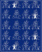 White Figure Blue Garden Repeat Rug