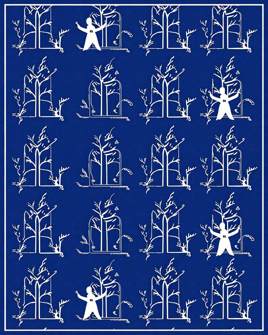 White Figure Blue Garden Repeat Rug