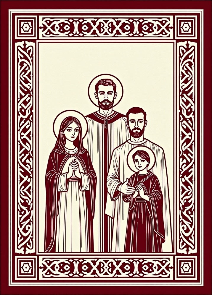 Sacred Family Crimson Border Rug