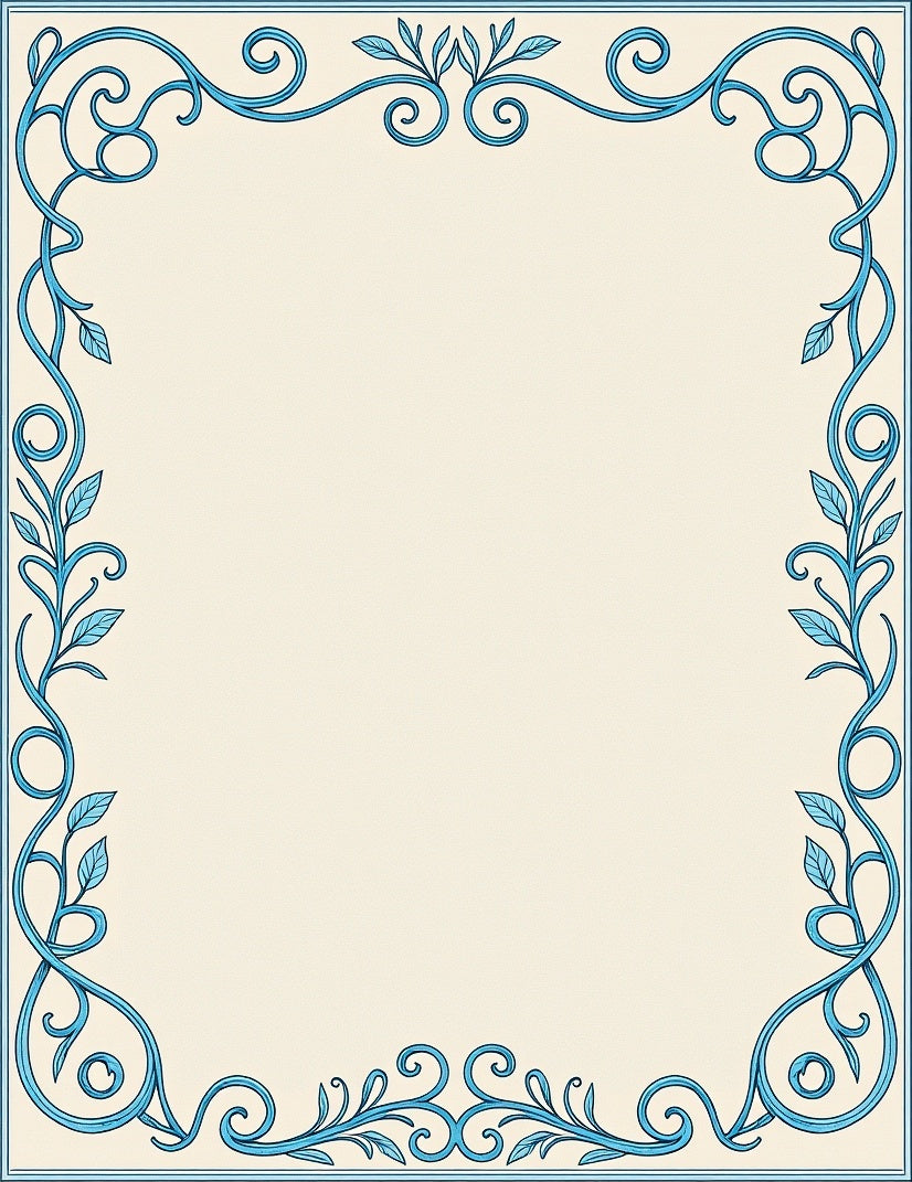 Sky Blue Floral Vine Border Rug
