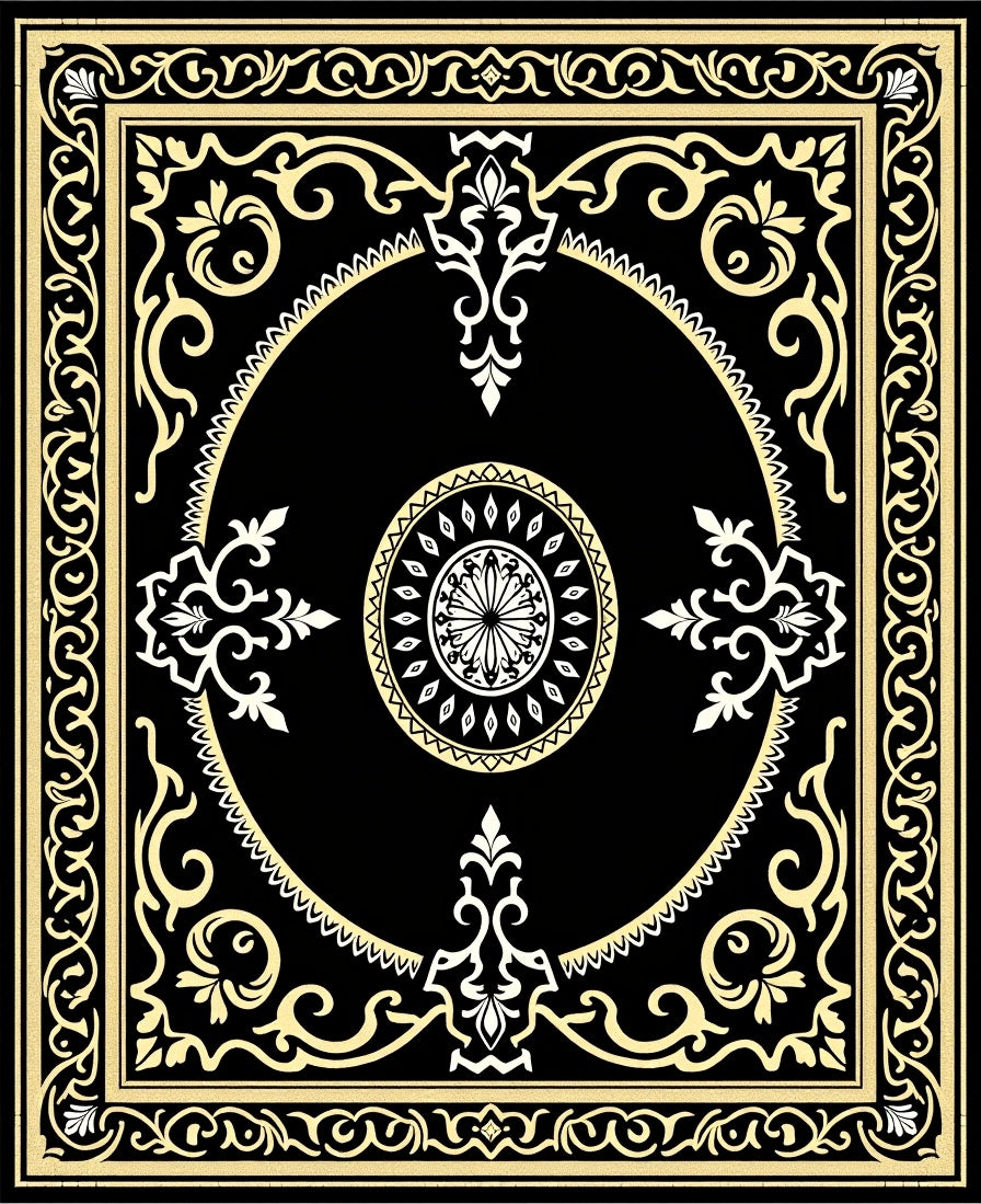 Black Gold Floral Medallion Square Rug