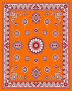 Bold Orange Medallion Floral Border Rug