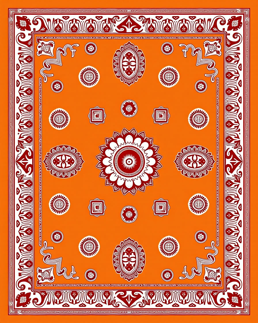 Bold Orange Medallion Floral Border Rug