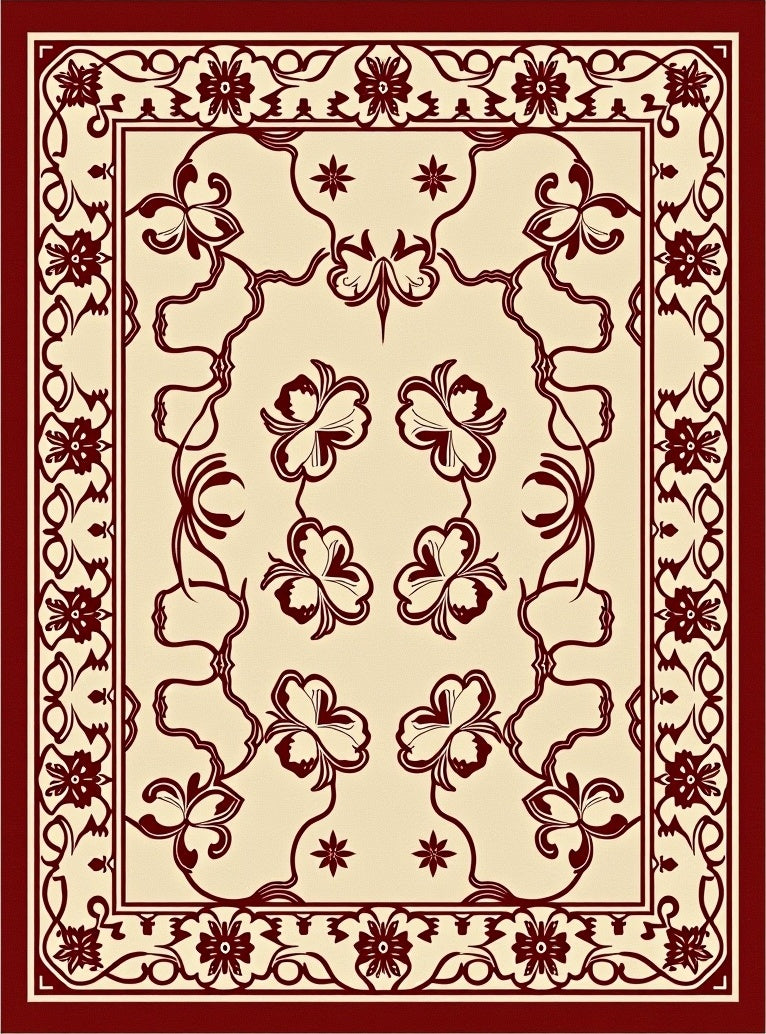 Crimson Floral Vine Cream Elegance Rug