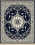Navy Cream Floral Arabesque Rug