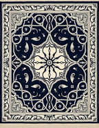 Navy Cream Floral Arabesque Rug