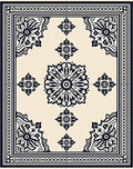 Black Floral Border Cream Centerpiece Rug