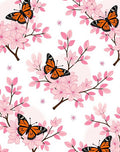 Pink Cherry Blossom Orange Monarch Butterflies Rug
