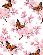Pink Cherry Blossom Orange Monarch Butterflies Rug