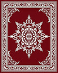 Ornate Crimson Mandala Border Rug