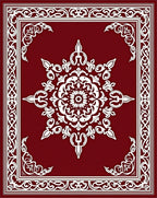 Ornate Crimson Mandala Border Rug