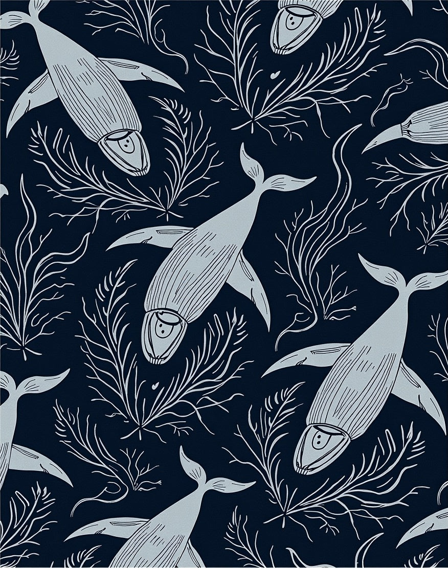 Naval Blue Whale Coral Garden Rug