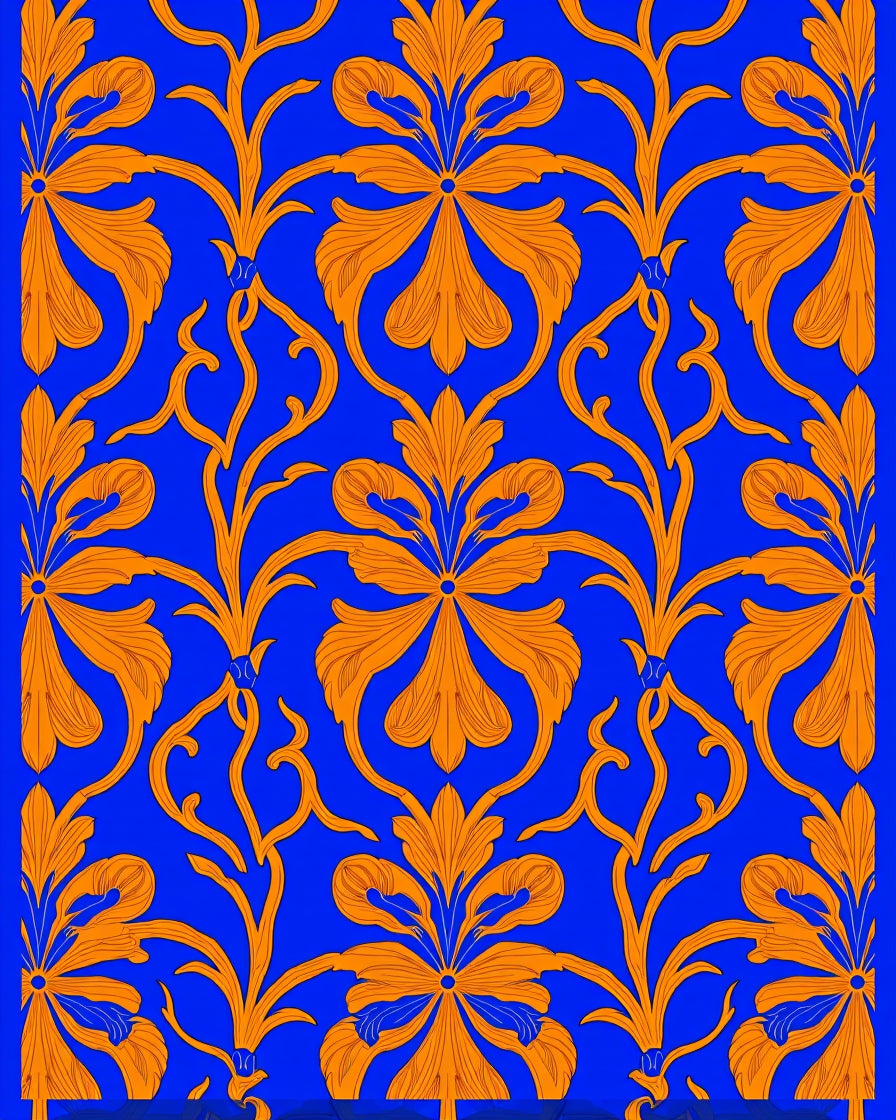 Vivid Orange Floral Swirl Blue Rug