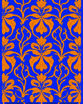 Vivid Orange Floral Swirl Blue Rug