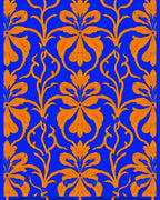 Vivid Orange Floral Swirl Blue Rug