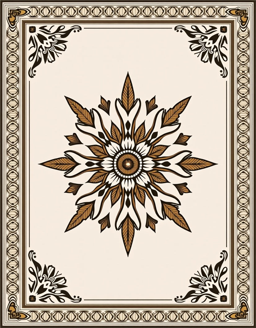 Earthy Brown Floral Medallion Border Rug