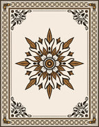 Earthy Brown Floral Medallion Border Rug