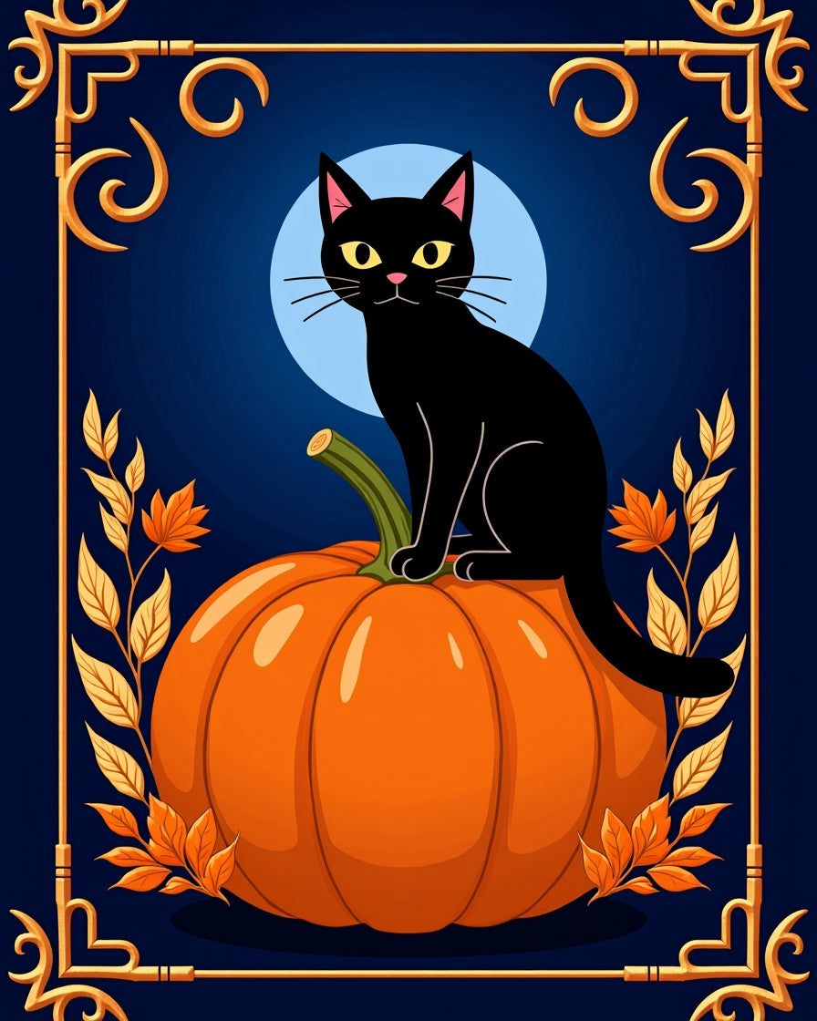 Black Cat Pumpkin Autumn Border Rug