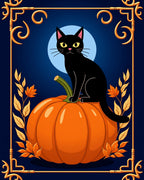 Black Cat Pumpkin Autumn Border Rug