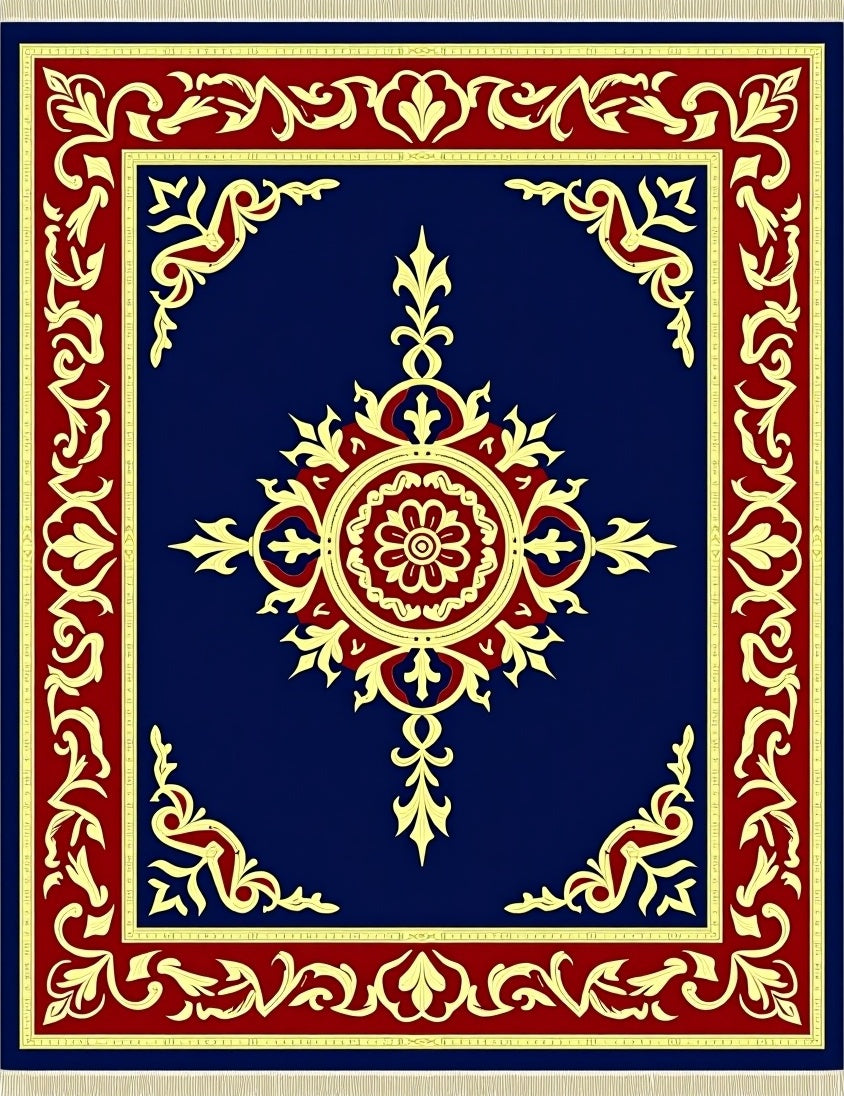 Crimson Gold Floral Medallion Navy Rug