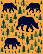 Dark Blue Bears With Evergreen Forest Rug