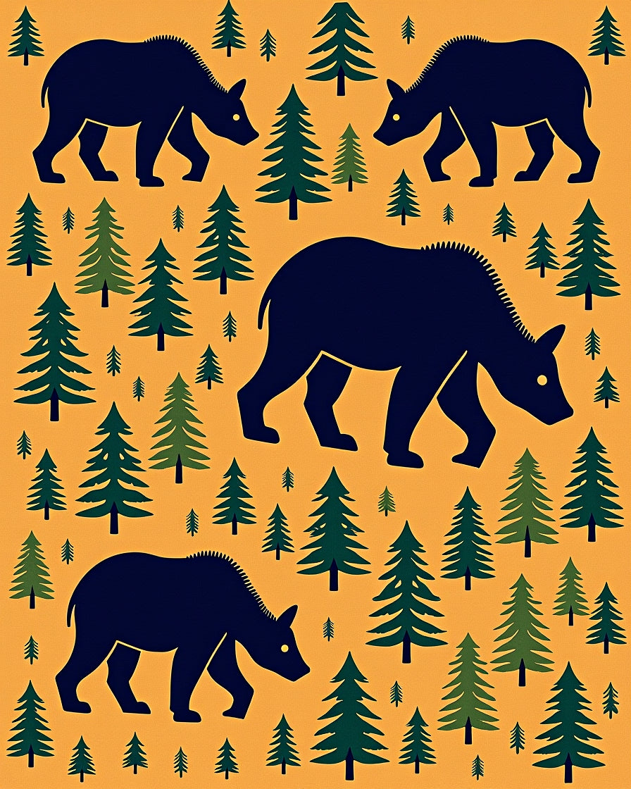 Dark Blue Bears With Evergreen Forest Rug
