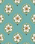 Aqua White Flower Leaf Medallion Rug