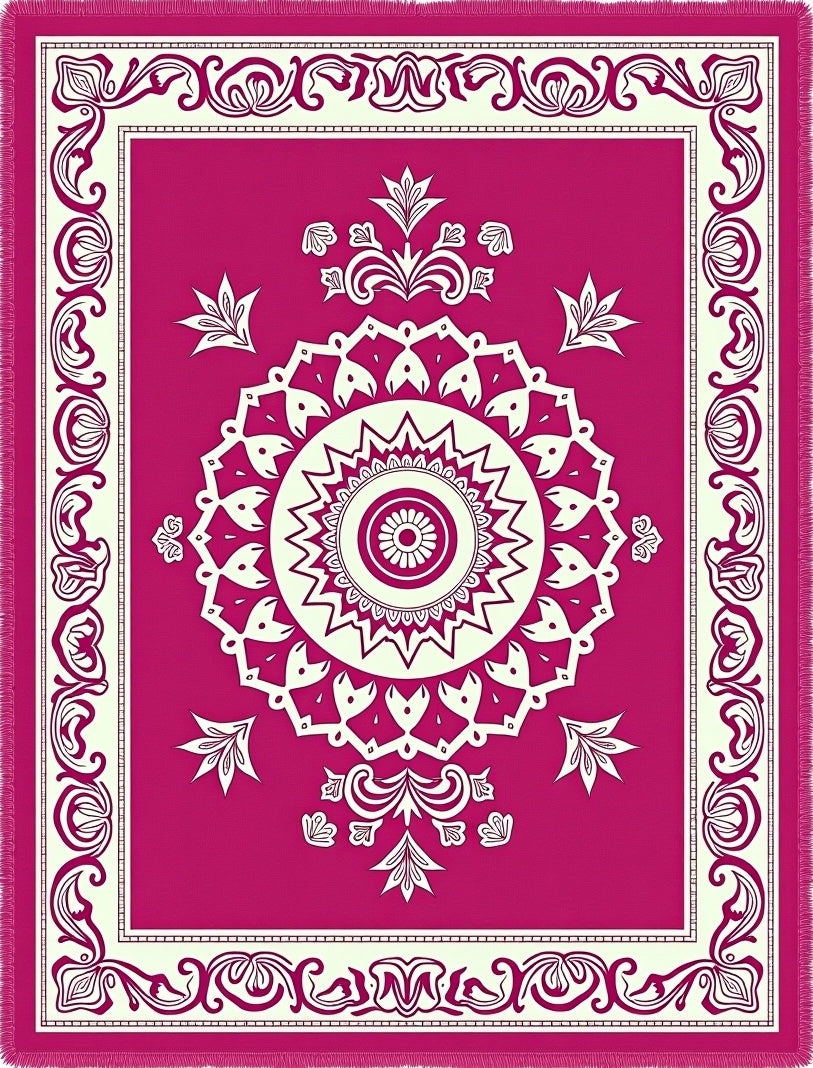 Bold Magenta Medallion Floral Border Rug