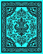 Ornate Turquoise Black Floral Border Rug