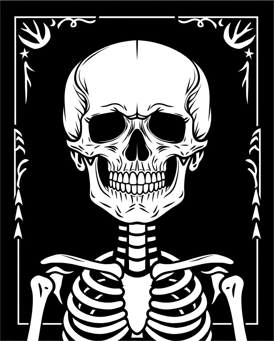 Monochromatic Skeleton Skull Frame Rug