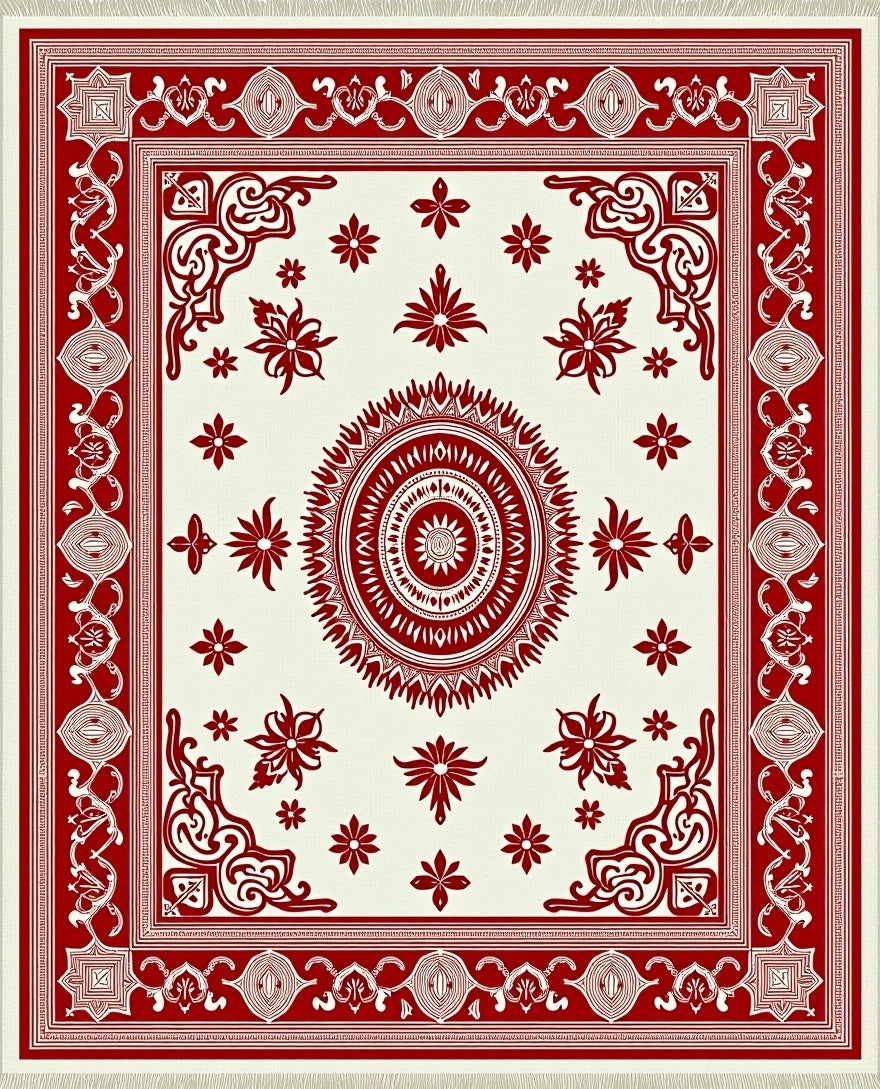 Crimson Medallion Floral Lattice Rug